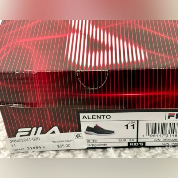 Fila Alento, Kids Running Shoes, Black/Pink/White Easy Pull On Lace Free Size 11 - Picture 7 of 7